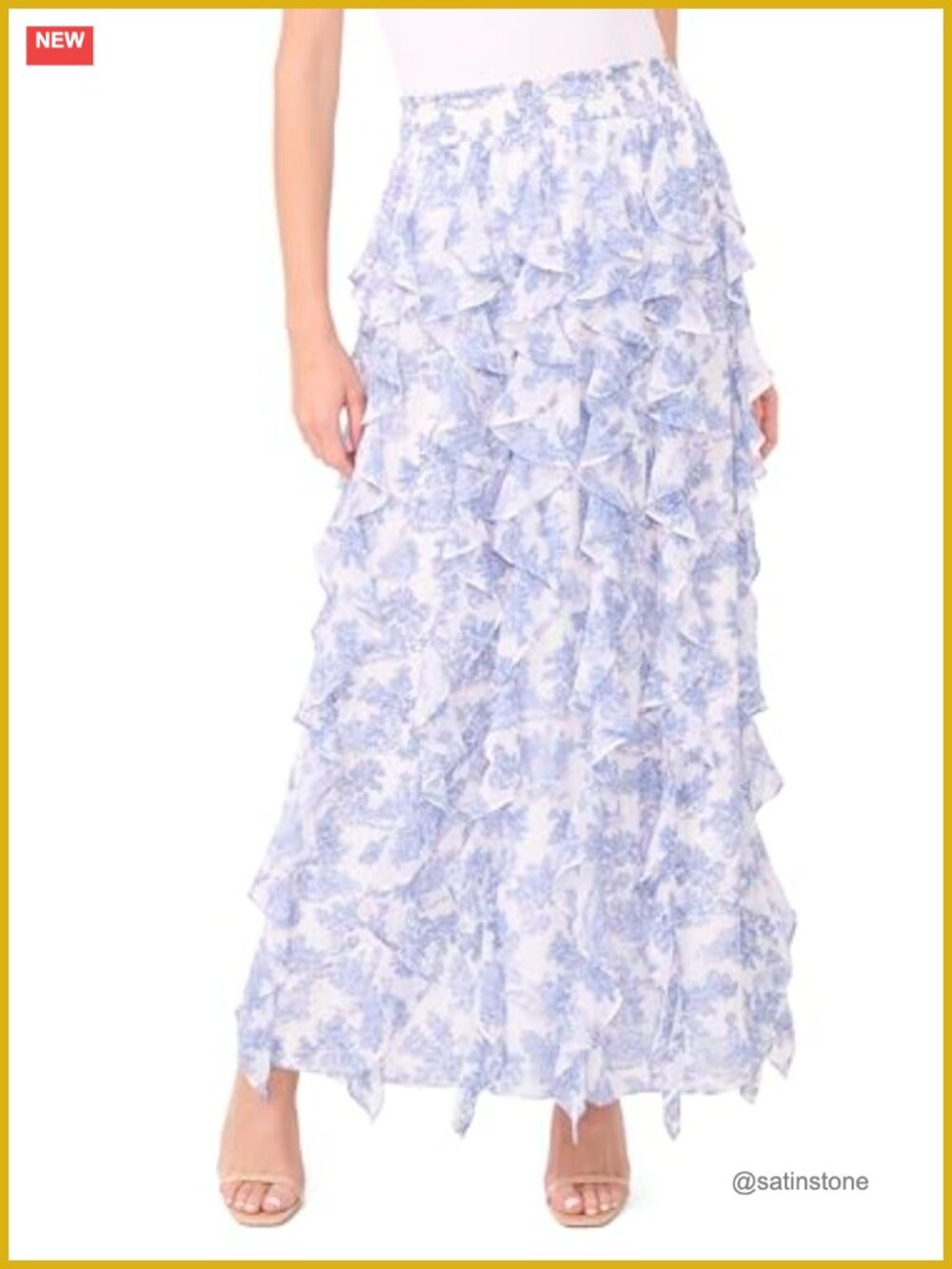 Women's Smocked Waist Ruffled Corkscrew Maxi Skirt